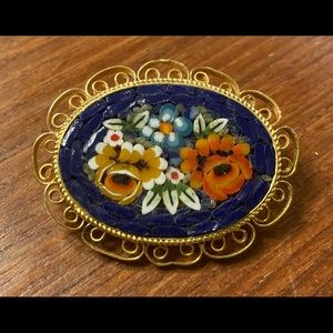 Vintage Micromosaic Brooch with Flowers